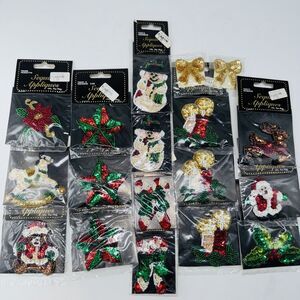 1 NEW Christmas Sequin Patch Motif Santa Star Candles Holly Horse Snowman Bear